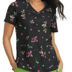 Koi Basics Leslie Tea Party Print Scrub Top XS